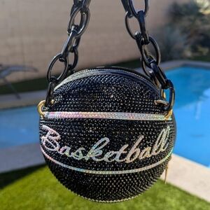 NEW Black Rhinestone Embellished Basketball Design Women's Bag